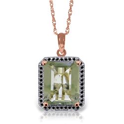 Genuine 5.55 ctw Green Amethyst & Black Diamond Necklace Jewelry 14KT Rose Gold - REF-68Z4N