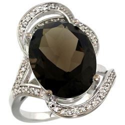 Natural 11.23 ctw smoky-topaz & Diamond Engagement Ring 14K White Gold - REF-104F5N