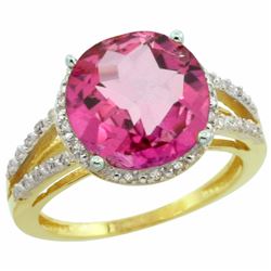 Natural 5.34 ctw Pink-topaz & Diamond Engagement Ring 10K Yellow Gold - REF-35R4Z