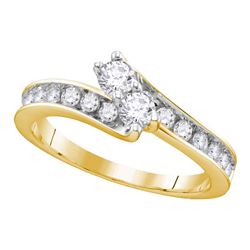 0.51 CTW Diamond 2-stone Hearts Together Bridal Ring 14KT Yellow Gold - REF-56F2N