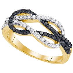 0.51 CTW Black Color Diamond Double Linked Knot Ring 10KT Yellow Gold - REF-30M2H