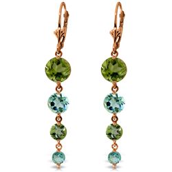 Genuine 7.8 ctw Blue Topaz & Peridot Earrings Jewelry 14KT Rose Gold - REF-46H3X