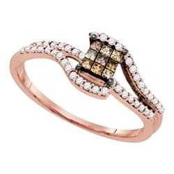 0.34 CTW Princess Brown Color Diamond Fashion Ring 10KT Rose Gold - REF-26H3M