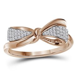 0.12 CTW Diamond Ribbon Bow Knot Ring 10KT Rose Gold - REF-18H7M