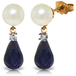 Genuine 8.7 ctw Pearl, Sapphire & Diamond Earrings Jewelry 14KT Rose Gold - REF-27R6P