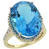 Natural 13.6 ctw Swiss-blue-topaz & Diamond Engagement Ring 10K Yellow Gold - REF-59Y2X