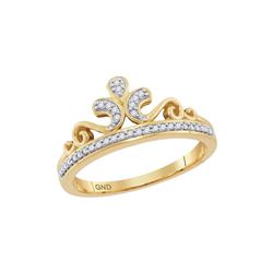 0.10 CTW Diamond Crown Tiara Ring 10KT Yellow Gold - REF-18X2Y