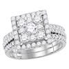 1.95 CTW Diamond Square Cluster Bridal Engagement Ring 14KT White Gold - REF-254H9M