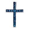 Image 1 : 0.15 CTW Blue Color Diamond Small Cross Pendant 10KT White Gold - REF-6W6K