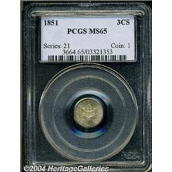 1851 3CS MS65 PCGS. Blushes of pastel patina