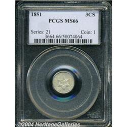 1851 3CS MS66 PCGS. A frosty Gem, showing