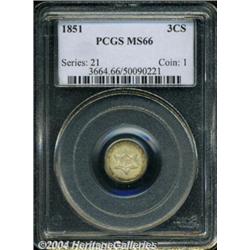1851 3CS MS66 PCGS. Both sides reveal a