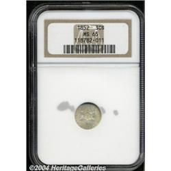 1852 3CS MS65 NGC. The shield and numerals are