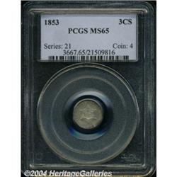 1853 3CS MS65 PCGS. Pale gunmetal and violet