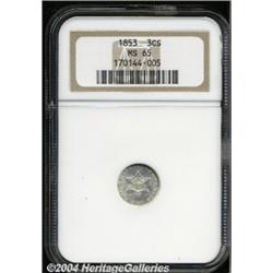 1853 3CS MS65 NGC. A lightly toned and