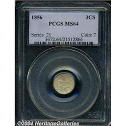 1856 3CS MS64 PCGS. A lustrous honey-tinged