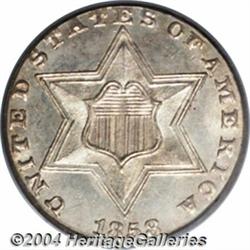 1858 3CS MS66 PCGS. Type Two three cent silver