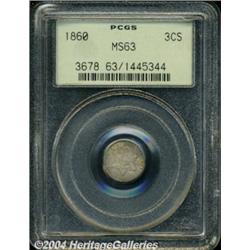 1860 3CS MS63 PCGS. Natural gray toning with