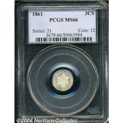1861 3CS MS66 PCGS. Fully struck and seemingly