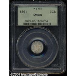 1861 3CS MS66 PCGS. An essentially untoned Gem