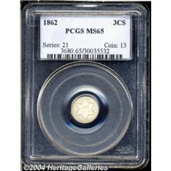 1862 3CS MS65 PCGS. Fresh and frosty, with a