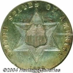 1862 3CS MS67 S NGC. Ruby-red, ocean-blue, and