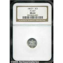 1862/1 3CS MS64 NGC. FS-007. The underdigit 1