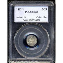 1862/1 3CS MS65 PCGS. Well struck at the