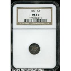 1863 3CS MS64 NGC. This scarce, Civil War-era