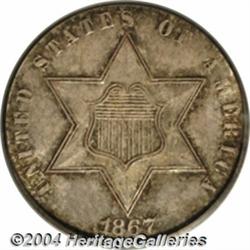 1867 3CS MS66 PCGS. Typically bold beneath