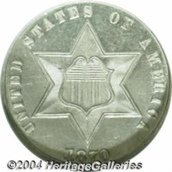 1870 3CS MS66 Prooflike NGC. A lightly toned,