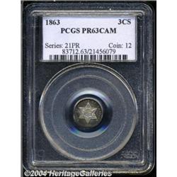 1863 3CS PR63 Cameo PCGS. Struck from clashed