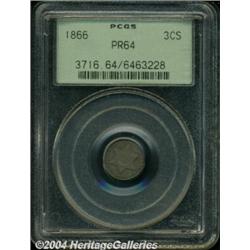 1866 3CS PR64 PCGS. Luster peeks through