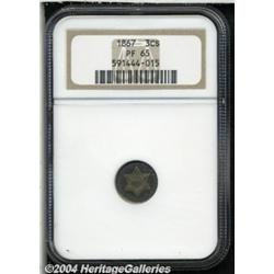 1867 3CS PR65 NGC. Mottled multicolored patina