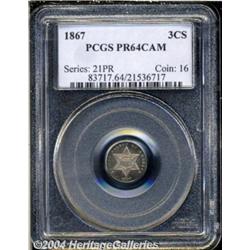 1867 3CS PR64 Cameo PCGS. This Type Three 3