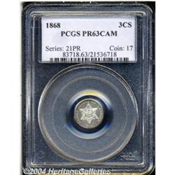1868 3CS PR63 Cameo PCGS. Just a hint of