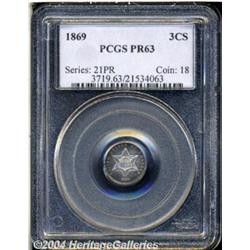 1869 3CS PR63 PCGS. Small windows of