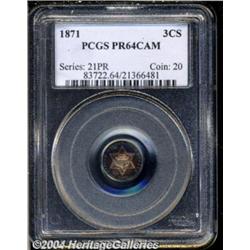 1871 3CS PR64 Cameo PCGS. While falling just