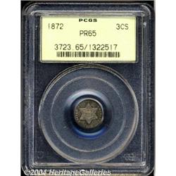 1872 3CS PR65 PCGS. Deeply toned in variegated