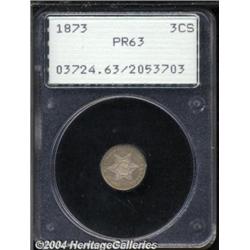 1873 3CS PR63 PCGS. The base of the 1 in the