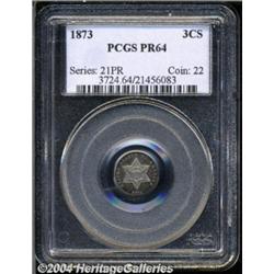 1873 3CS PR64 PCGS. Peach, tobacco-brown, and