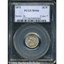 1871 3CN MS66 PCGS. Sharply struck from