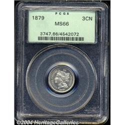 1879 3CN MS66 PCGS. Fully struck with pretty