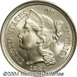 1881 3CN MS67 PCGS. An instantly appealing Gem