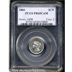 1866 3CN PR65 Cameo PCGS. Nearly brilliant