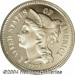 1866 3CN PR66 Cameo PCGS. Fully brilliant with