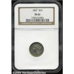 1867 3CN PR65 NGC. Fully struck with beautiful