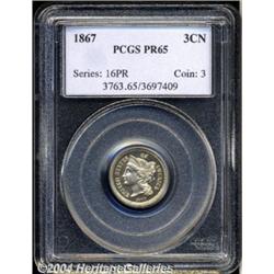 1867 3CN PR65 PCGS. A well struck Gem with