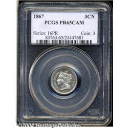1867 3CN PR65 Cameo PCGS. Fully struck and