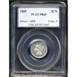 1869 3CN PR65 PCGS. Both sides exhibit light